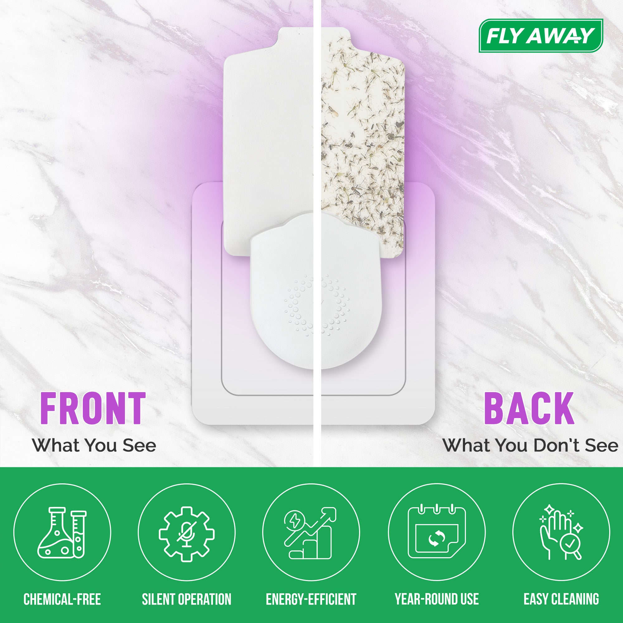 Fly Away UV Light Trap for Fruit Flies, Gnats & Mosquitoes – Indoor Plug-In Insect Trap with 395nm UV Light and 6 Refills - Fly Away Products