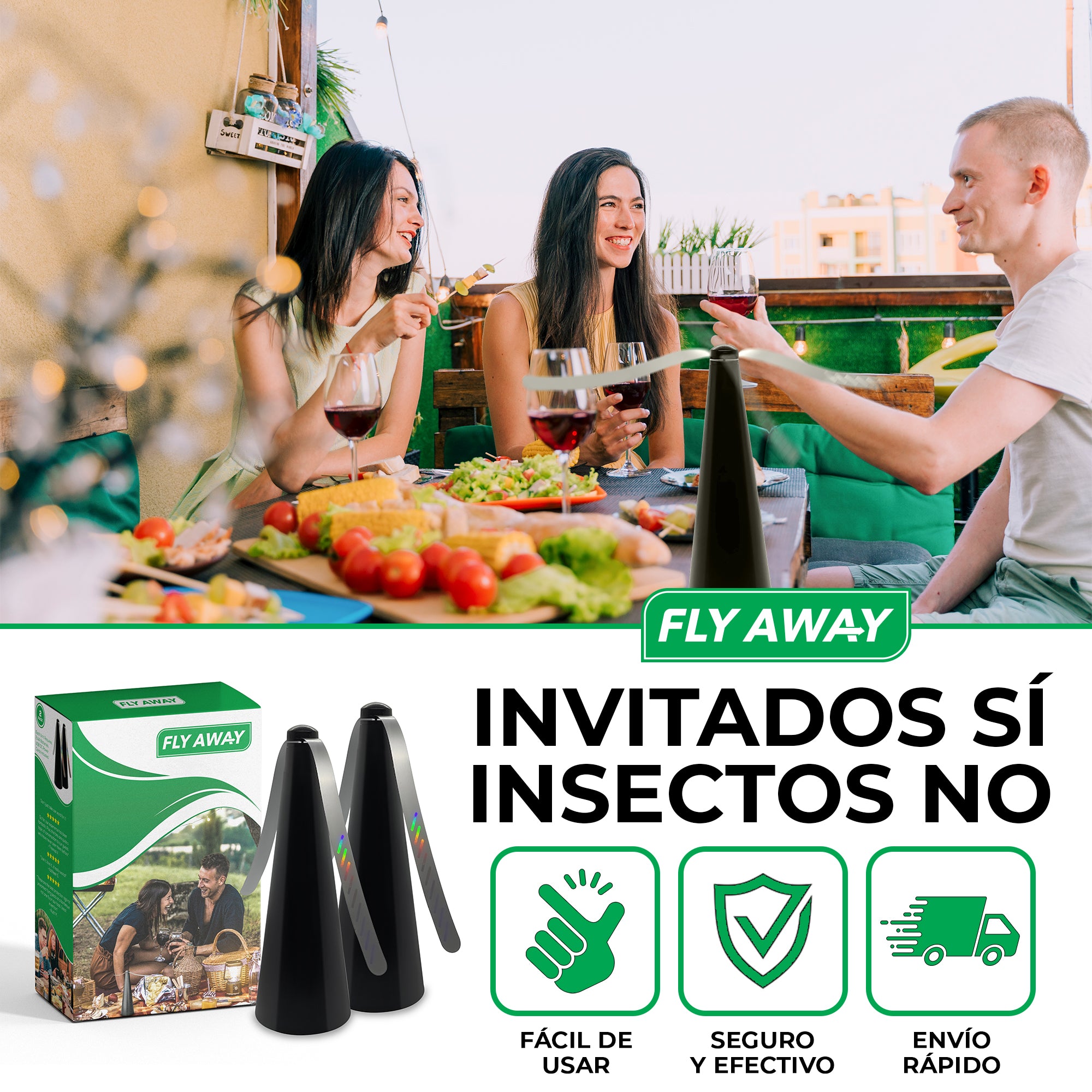 2 -  Pack Abanico Repelente de Moscas, Mosquitos y Plagas - Fly Away Products