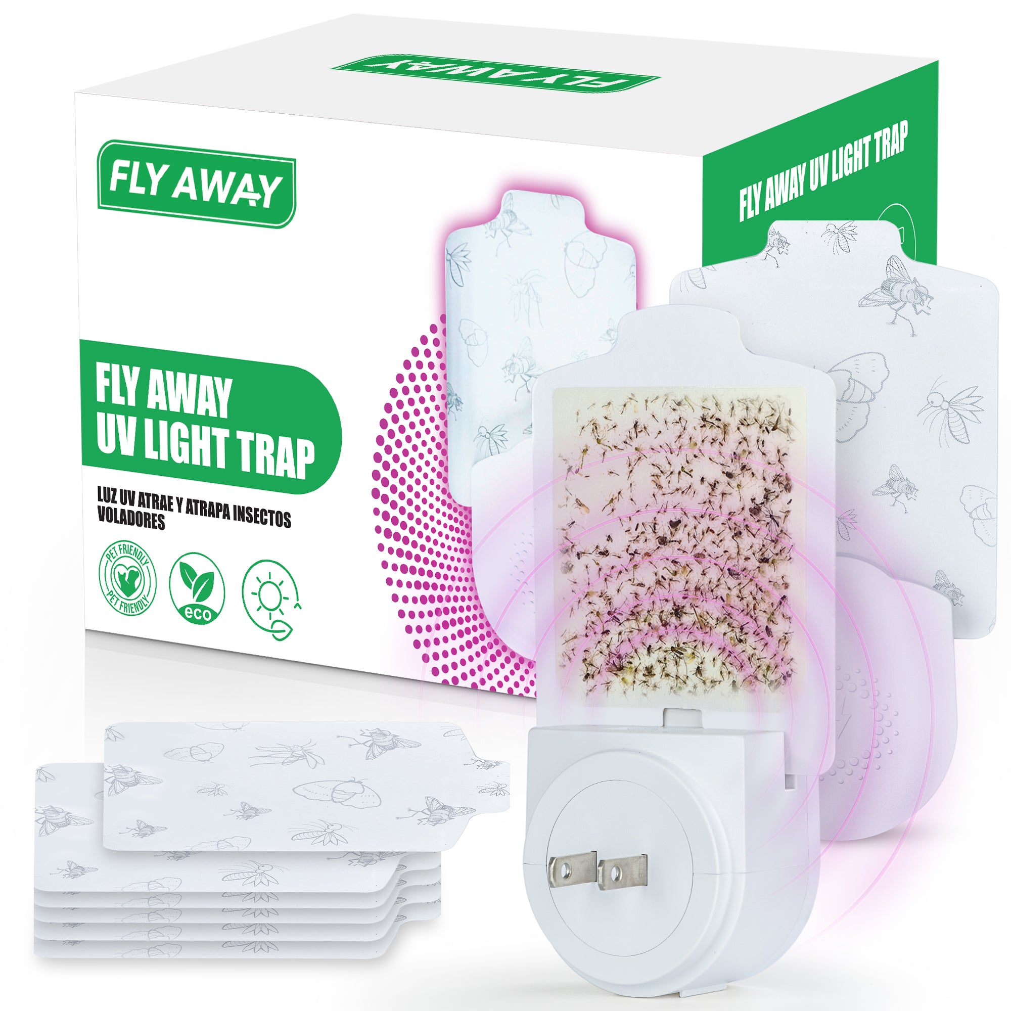 Fly Away UV Light Trap for Fruit Flies, Gnats & Mosquitoes – Indoor Plug-In Insect Trap with 395nm UV Light and 6 Refills - Fly Away Products