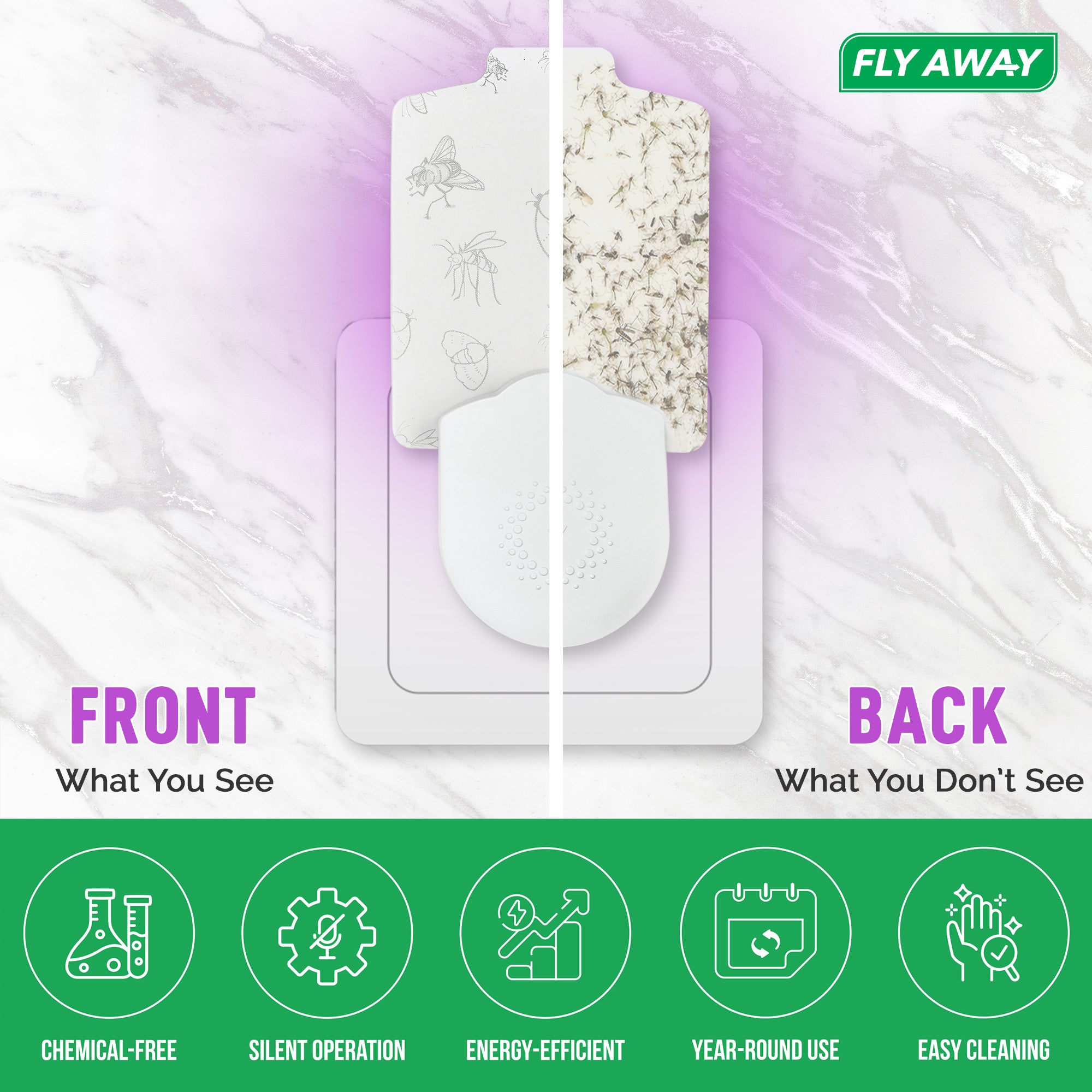 Fly Away UV Light Trap for Fruit Flies, Gnats & Mosquitoes – Indoor Plug-In Insect Trap with 395nm UV Light and 6 Refills - Fly Away Products