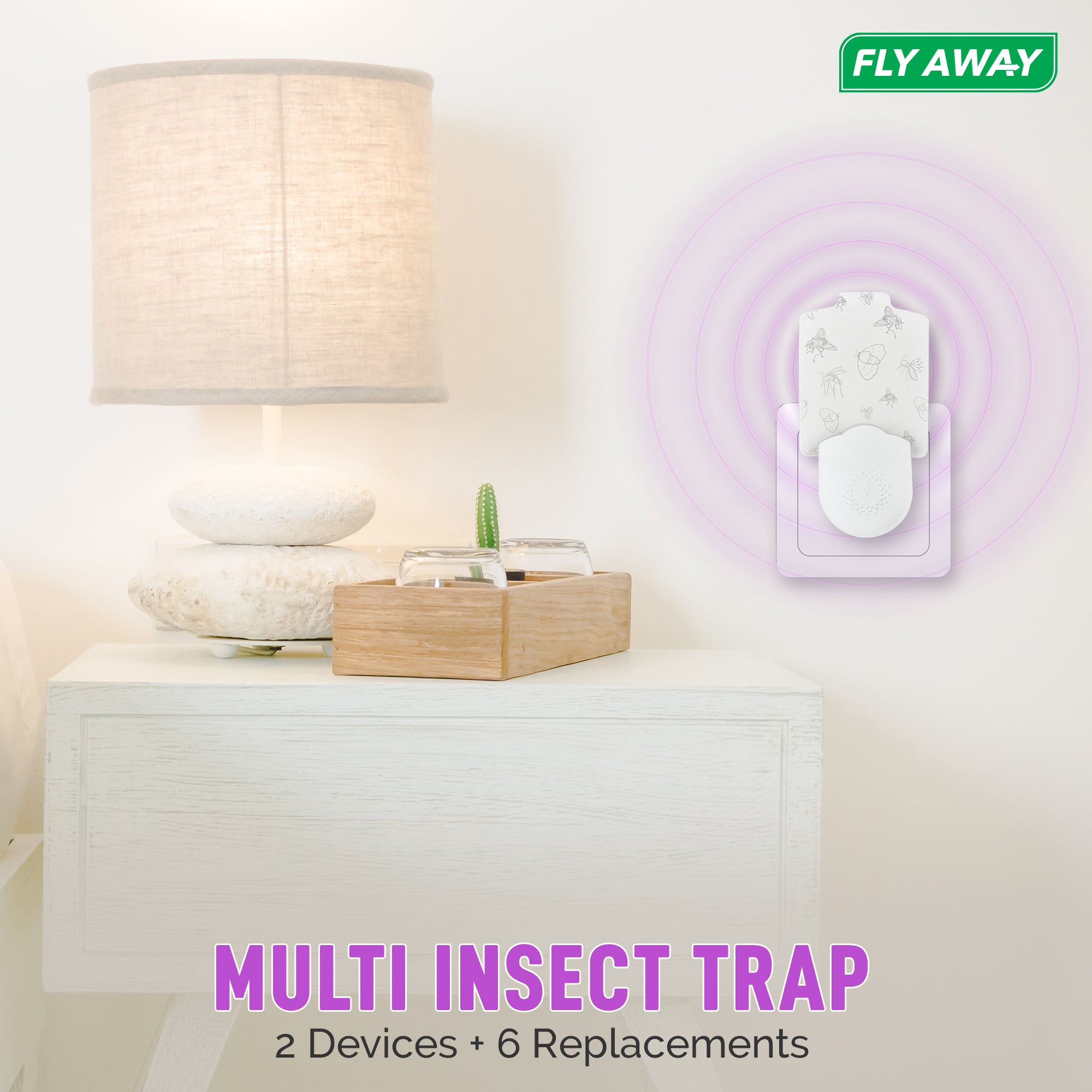 Fly Away UV Light Trap for Fruit Flies, Gnats & Mosquitoes – Indoor Plug-In Insect Trap with 395nm UV Light and 6 Refills - Fly Away Products